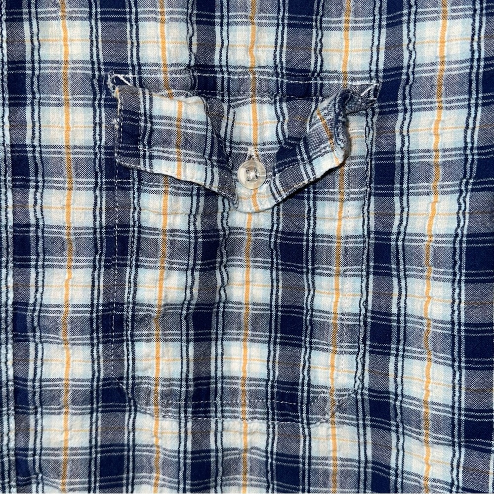 Short Sleeve Blue Checked Cotton Button Down - Picture 4 of 10